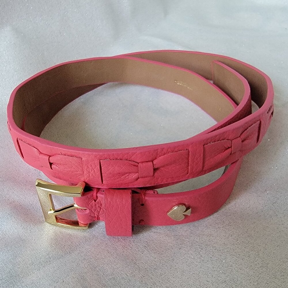 NWT KATE SPADE Fuschia Leather Bow Belt - Picture 2 of 7